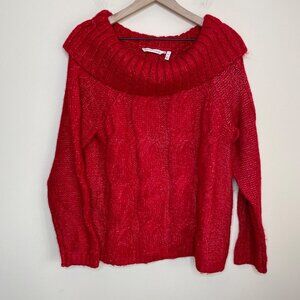 Soft‎ Surroundings Womens Chunky Cable Knit Sweater Size Medium Cowl Neck Cozy
